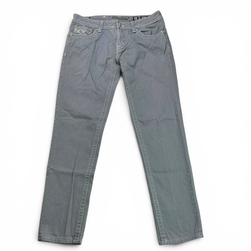 Miss Me Slate Gray Skinny Jeans Womens 30 JP611052 Embellished Flap Pocket 32x31
